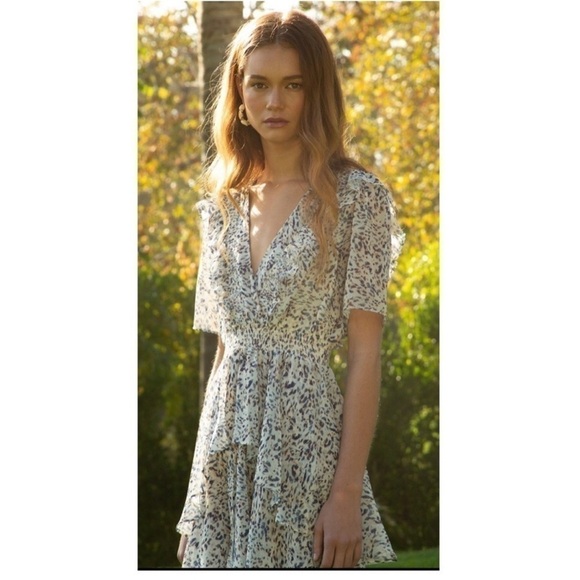 HALE BOB ELSIE CHIFFON TIERED FLUTTER SHORT SLEEVE FLORAL PRINT MAXI DRESS NEW - Picture 3 of 7